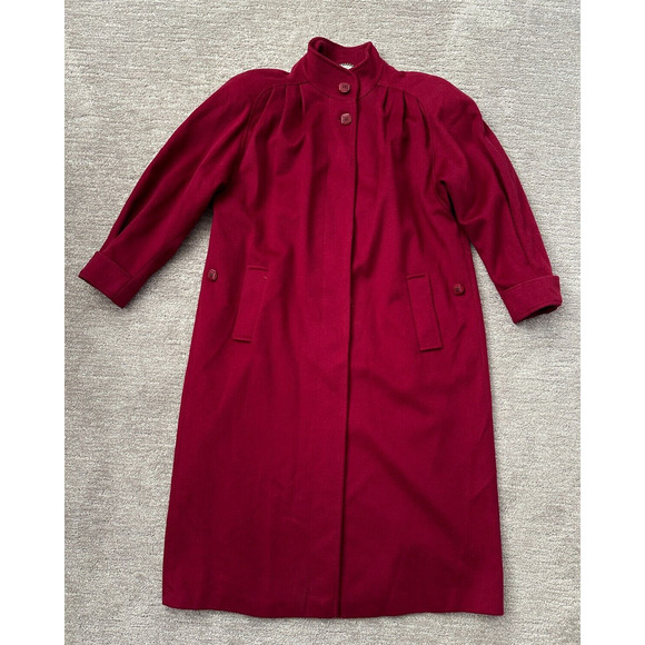 VTG Ashley Scott Coat Womens XL Maroon Red 100% Wool Overcoat Formal Long Lined - Picture 1 of 16